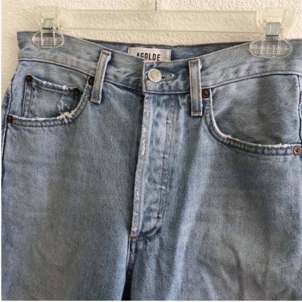 Agolde Riley High Rise Straight Leg Crop Distressed Jeans - Picture 4 of 8